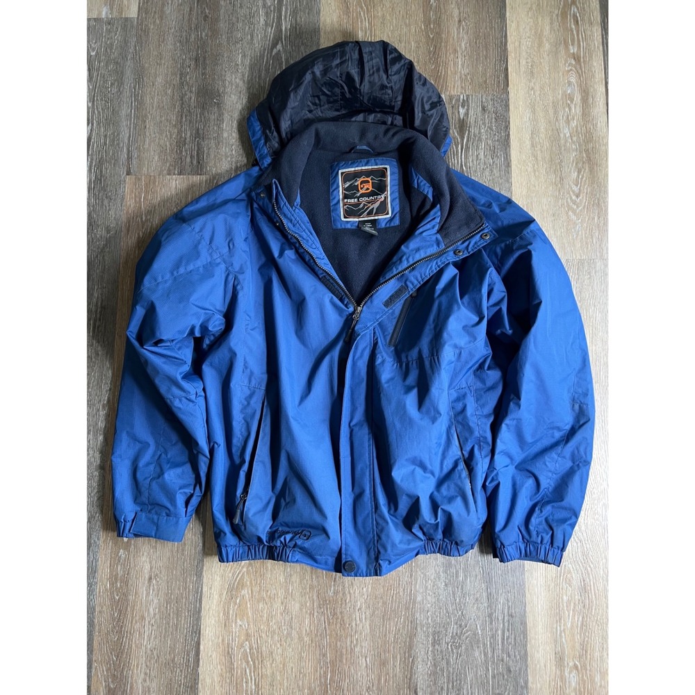 Free Country‎ Windbreaker Jacket Mens XL Blue Excellent Hooded Ripstop Full Zip
